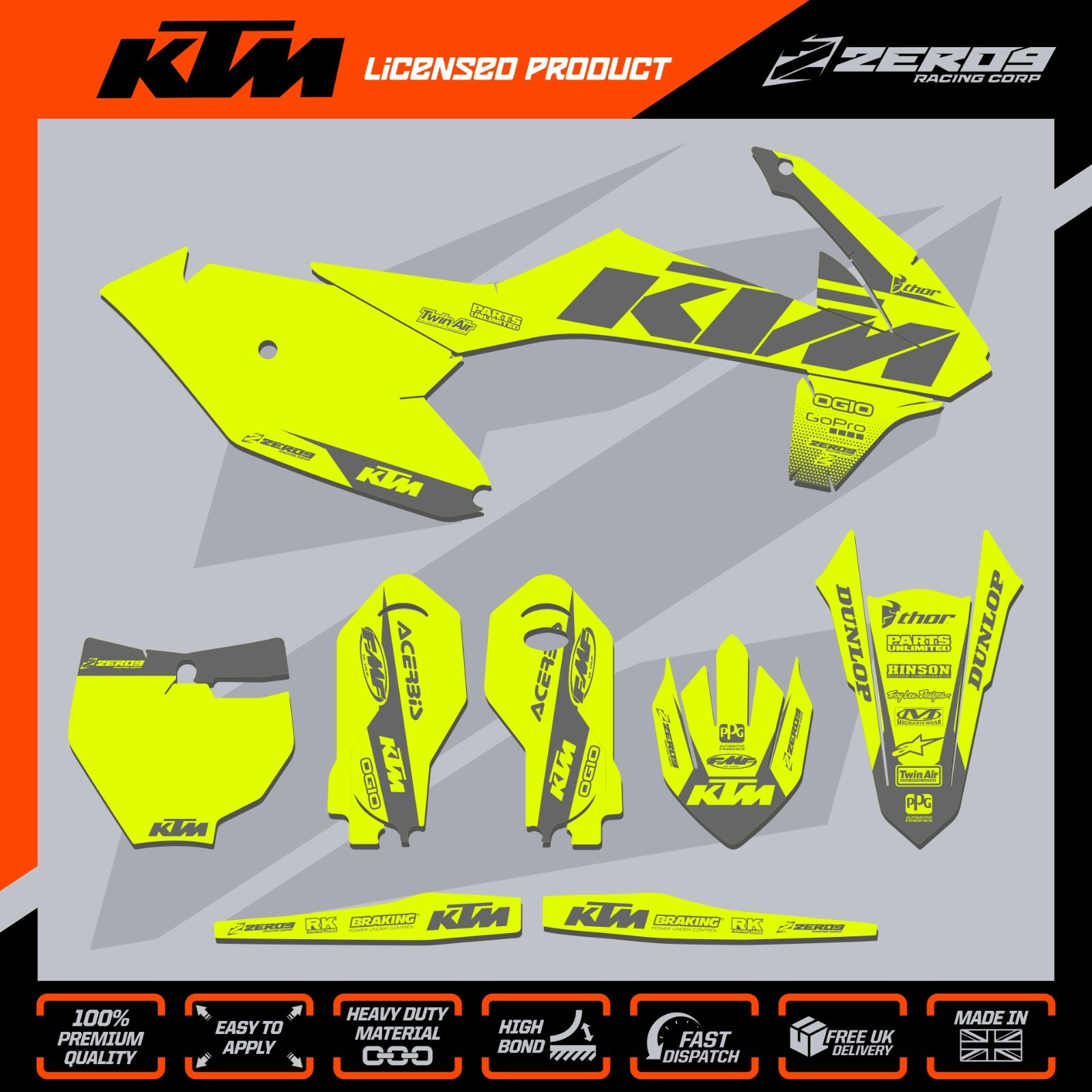 KTM 85 MOTOCROSS GRAPHICS MX GRAPHICS KIT DECALS STICKERS SX 85 BLOK YEL/GRY