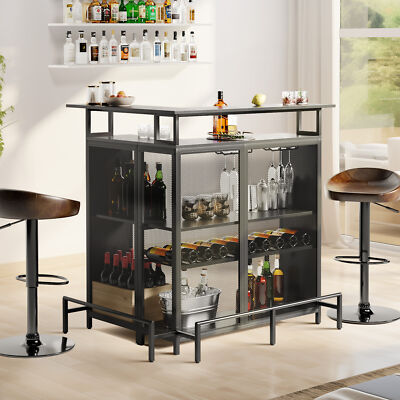 L Shaped Home Bar Unit Corner Mini Bar Cabinet  Liquor Bar Table with Footrest