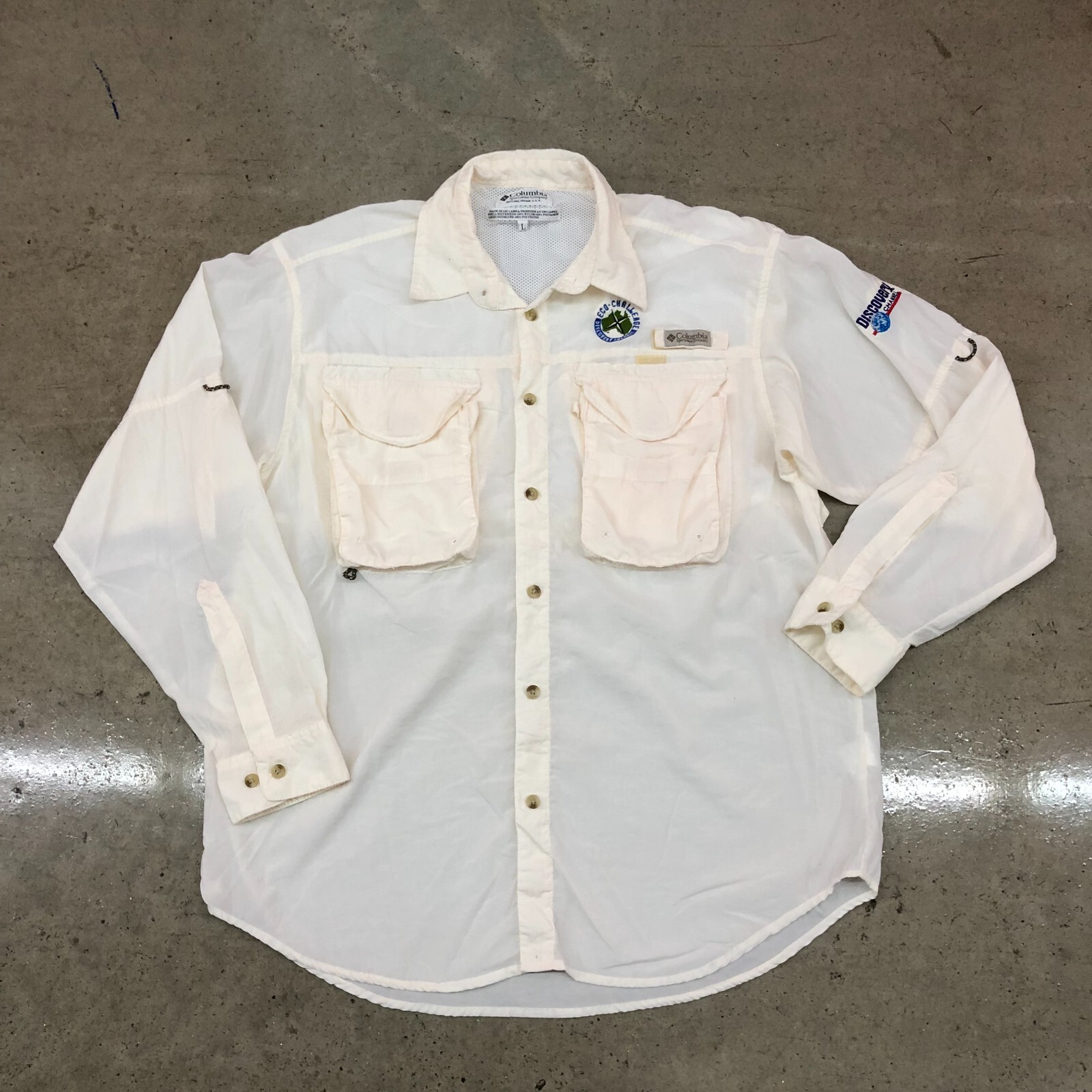 Columbia PFG Mens Fishing Shirt Large Beige Discovery