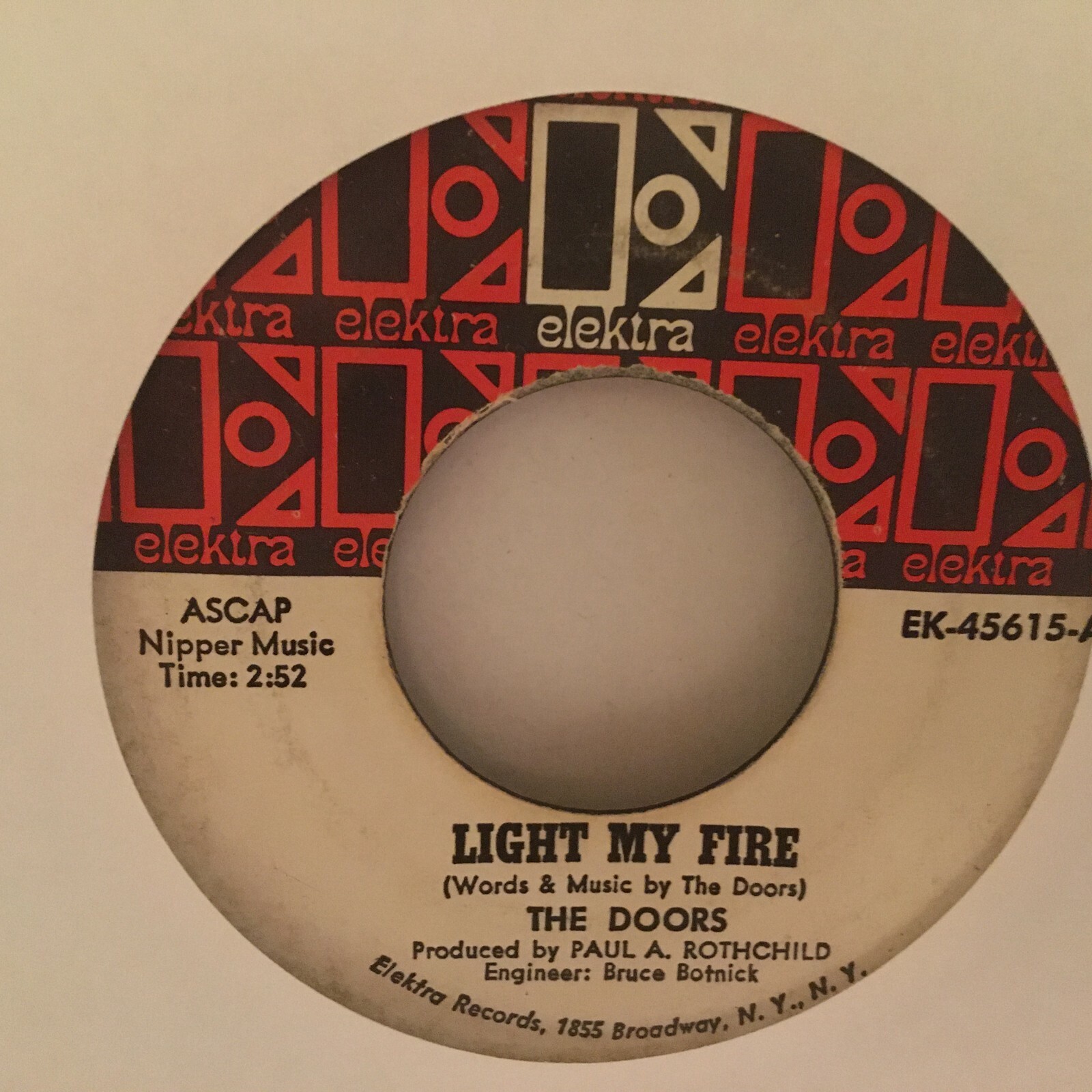 THE DOORS 45 SINGLE VINYL , LIGHT MY FIRE / THE CRYSTAL SHIP