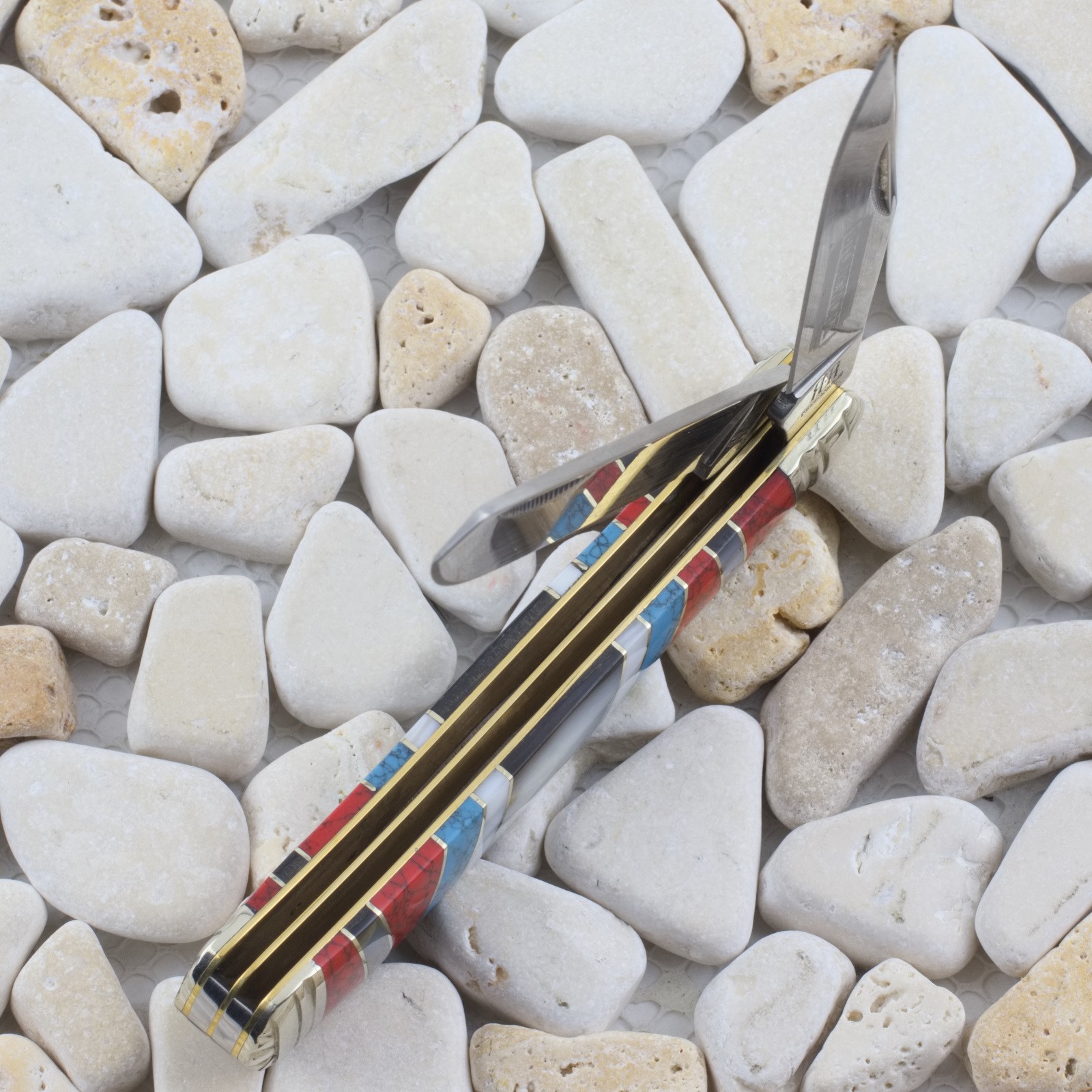 Rough Rider Stoneworx Pearl Turquoise Trapper Pocket Knife RR918 2 Folding Blade
