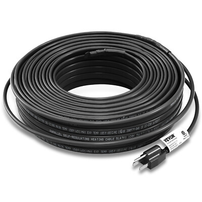 VEVOR 8W/ft Self-Regulating Pipe Heating Cable Roof De-icing 80/100/120/140 Ft