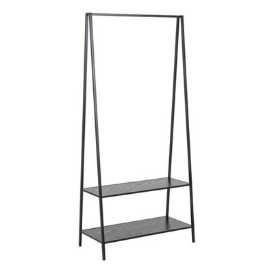 Black Metal Clothes Rack With 2 Shelves Oak Black Storage Unit Industrial Stand