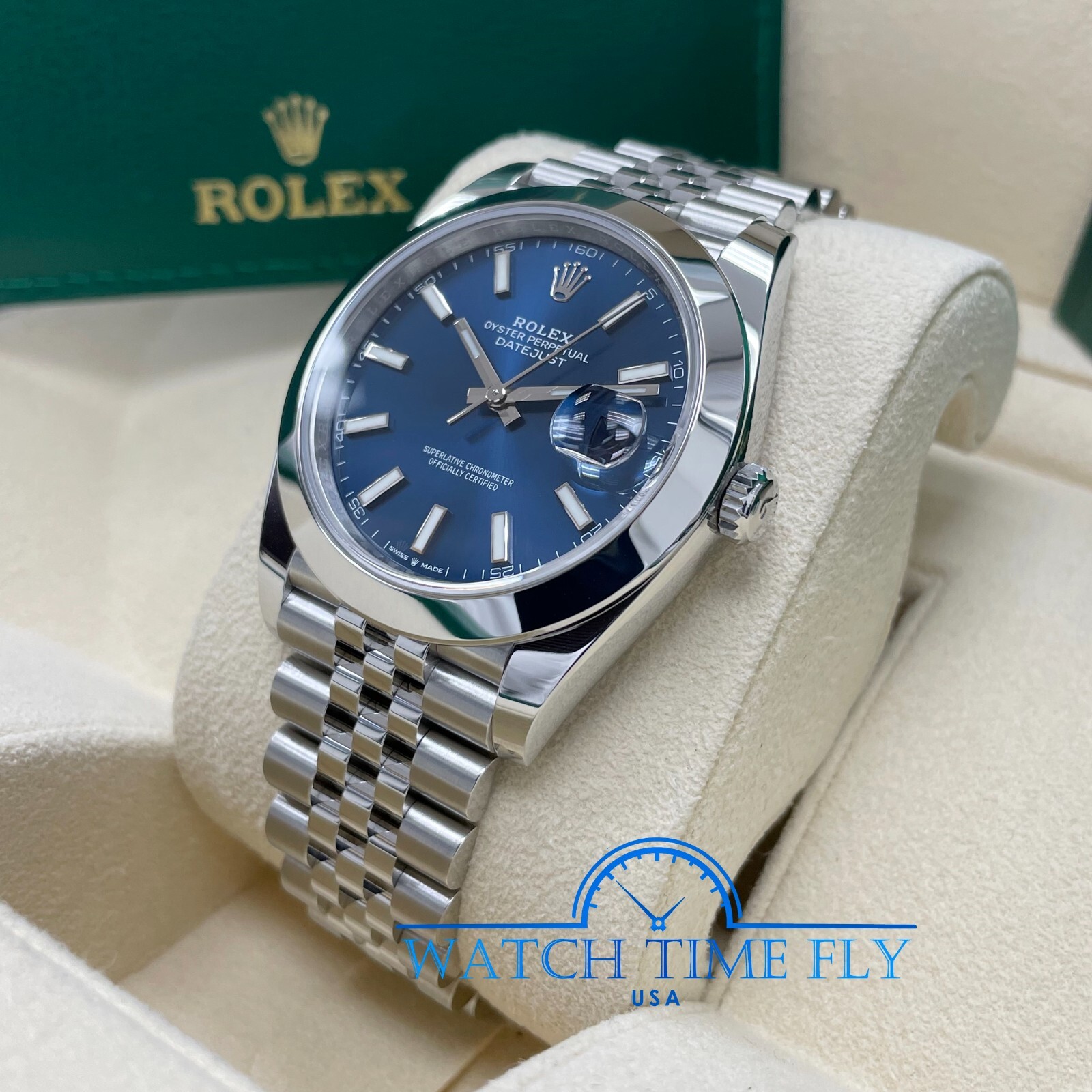 Pre-owned Rolex 126300 Datejust 41mm Blue Index Dial Jubilee Bracelet Stainless Steel