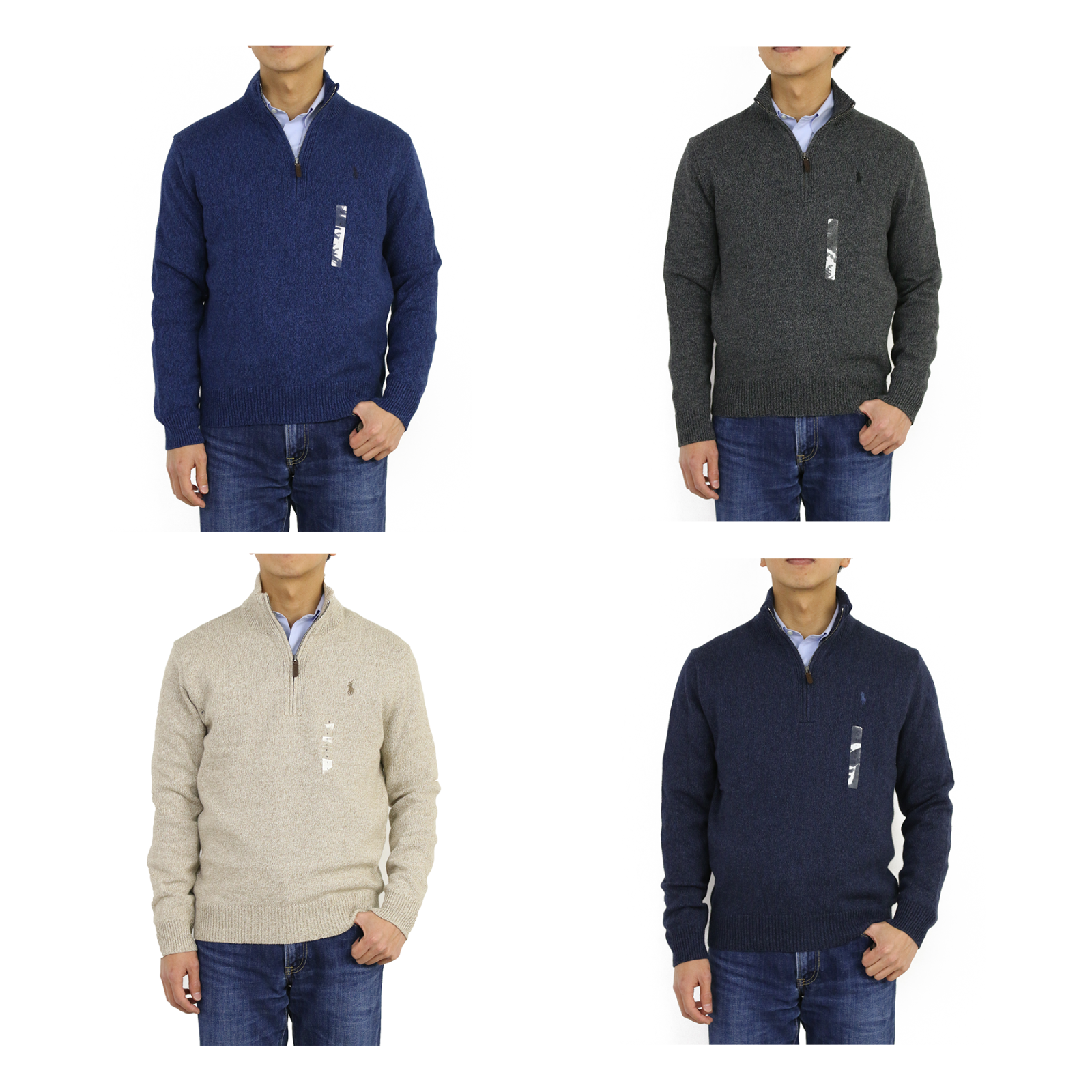 

Мужской хлопковый пуловер с воротником на молнии Polo Ralph Lauren — 4 цвета —, Navy;blue;oatmeal;charcoal