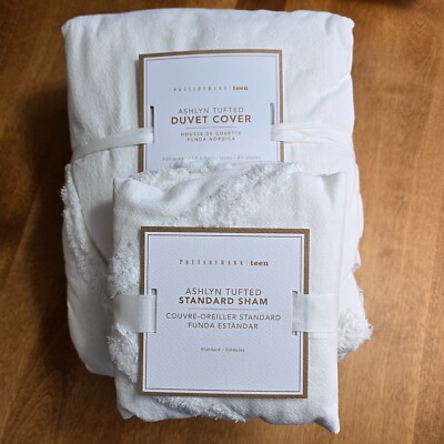 POTTERY BARN TEEN ASHLYN TUFTED FULL/QUEEN DUVET & 1 STANDARD SHAM SET ~ IVORY