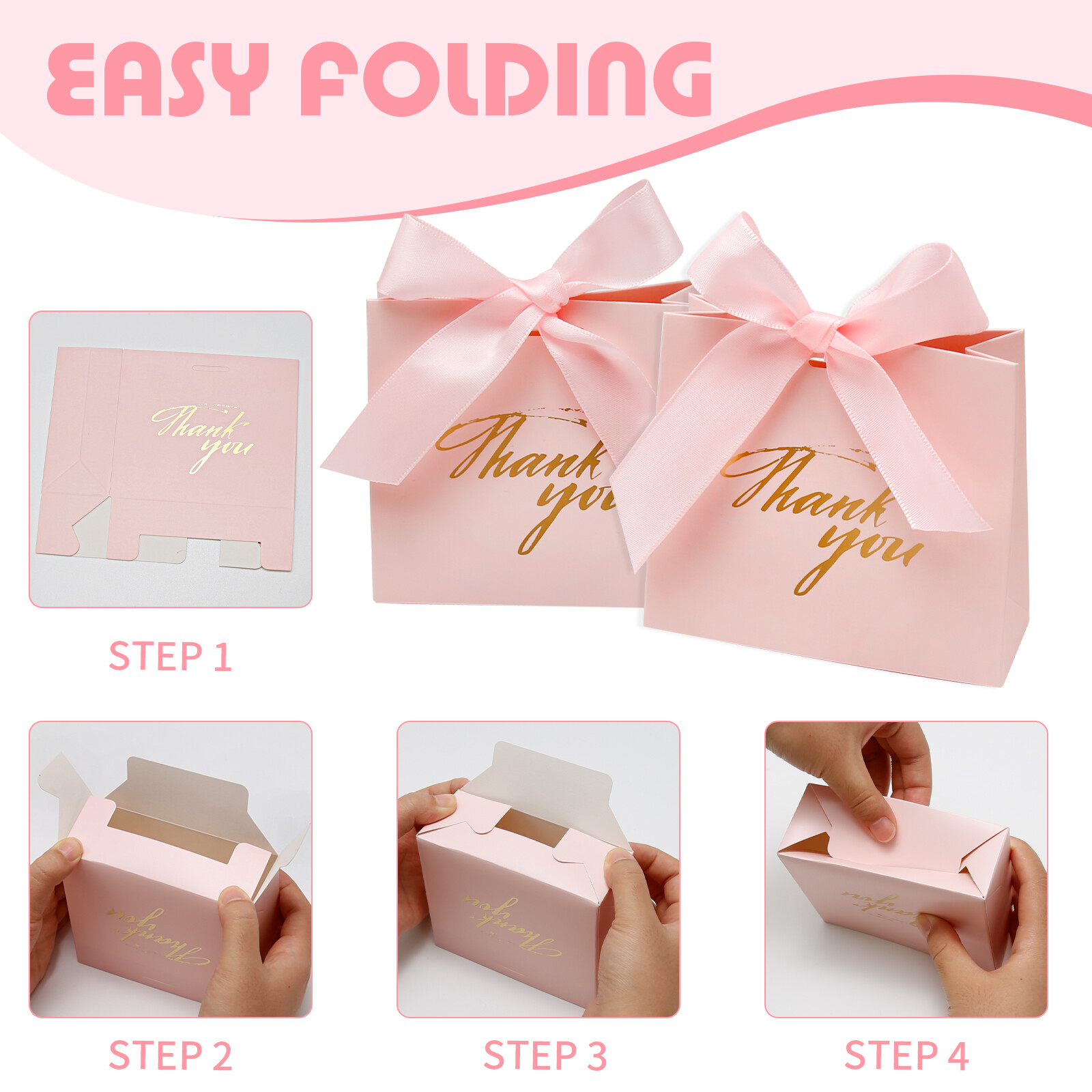 48 Pcs Thank You Gift Bags Boxes Party Favor Small Bags Treat Boxes with Ribbon