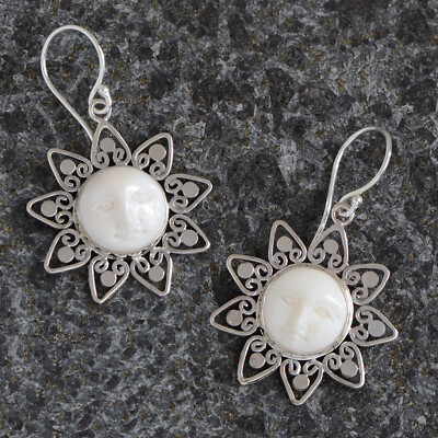 Moon Face Earrings Sterling Silver Bali Swirls Handcrafted