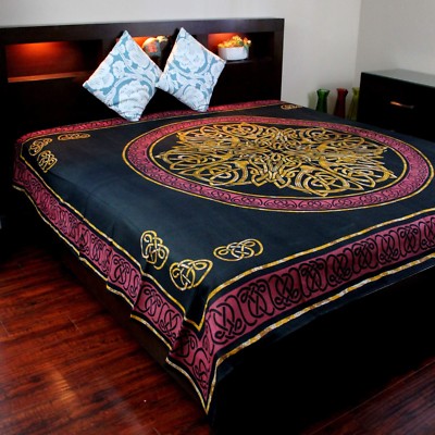 Cotton Celtic Tapestry Wall Hanging Circle Wheel Of Life Spread King Red Black
