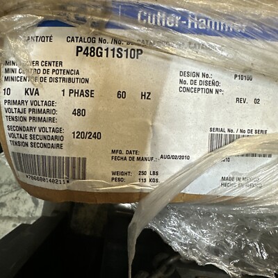 Eaton Cutler Hammer P48G11S10P 10 kVA Single Phase Transformer Pri 480 V Sec 120