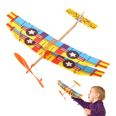 Rubber Band Free Flight Model Airplanes Biplane Toys Kids Outdoor Playset Toy