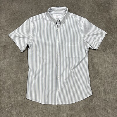 Mizzen + Main Shirt Mens Medium Trim Fit Stretch Blue White Striped Leeward