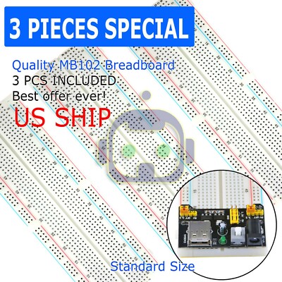 3X MB-102 830 Point Prototype PCB Solderless Breadboards Protoboards 3Pcs US