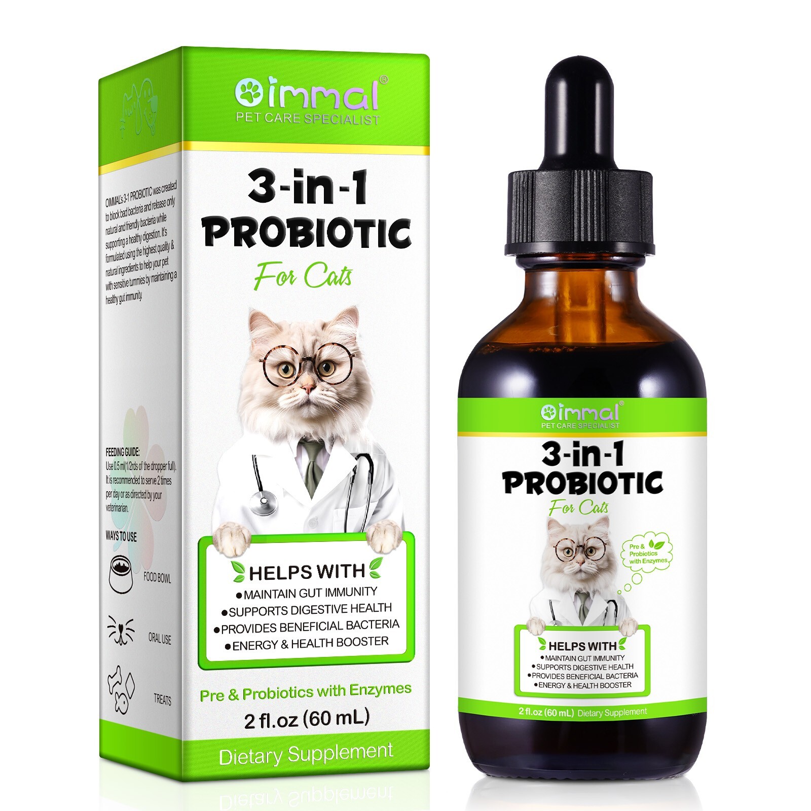 3in1 Liquid Cat Probiotic with Enzymes | Liquid Cat Probiotics for Indoor Cats