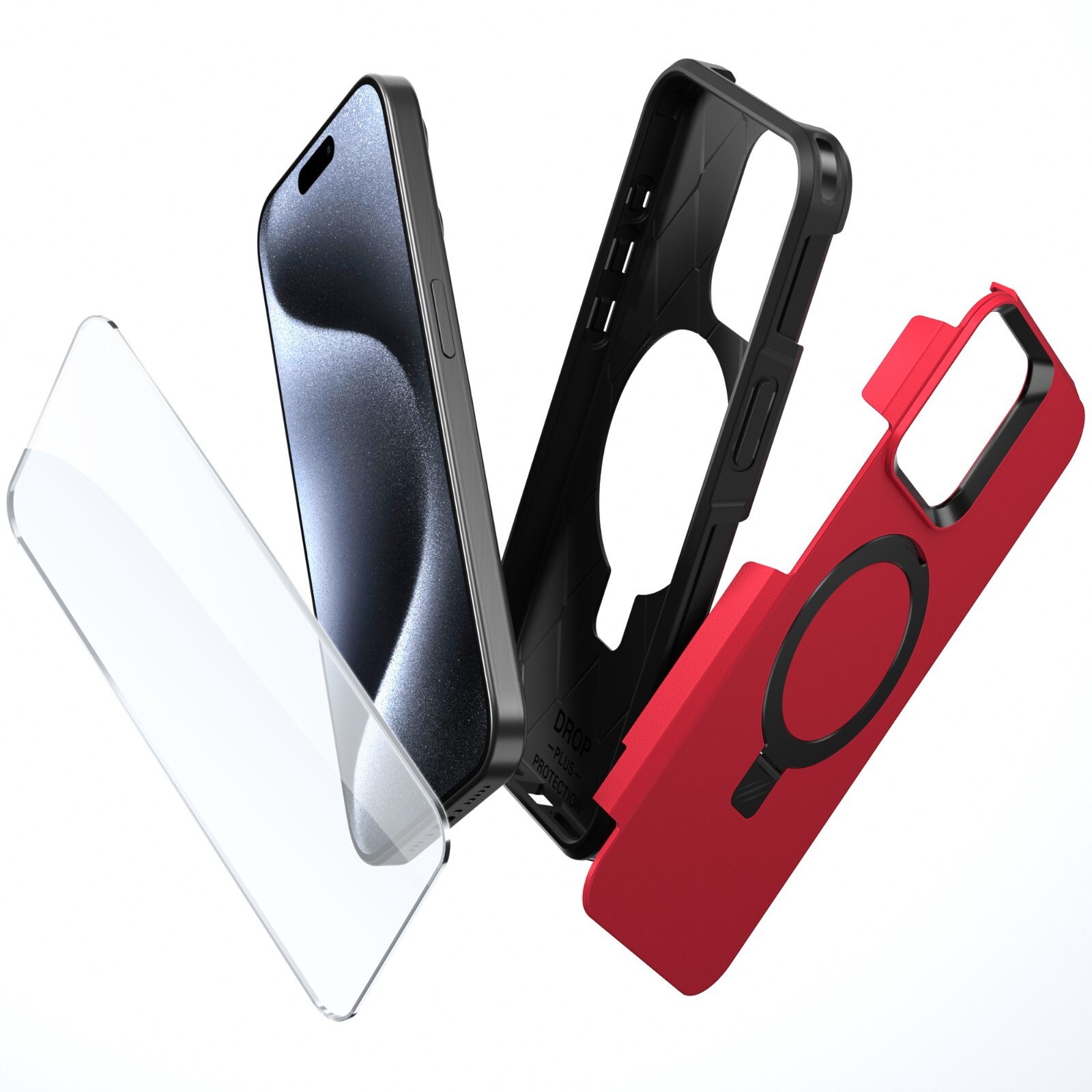 For iPhone 15 Pro Max 15 Plus Shockproof MagSafe Ring Cover with Glass Protector