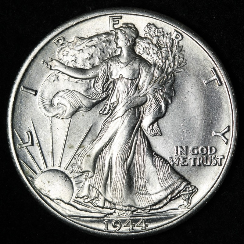 エジプト　希少ハトホルシストラム 1944-D Walking Liberty Silver Half Dollar GEM BU *UNCIRCULATED* MS