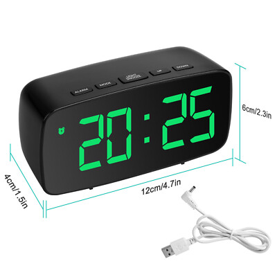 Digital LED Desk Alarm Clock Large Mirror Display USB Charge Snooze Temperature