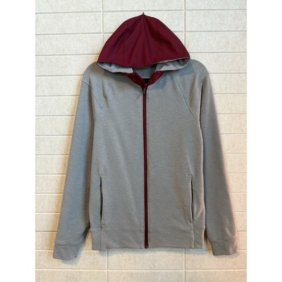 Lululemon Metal Vent Tech Gray Maroon Polyester Full Zip Hoodie Mens Large