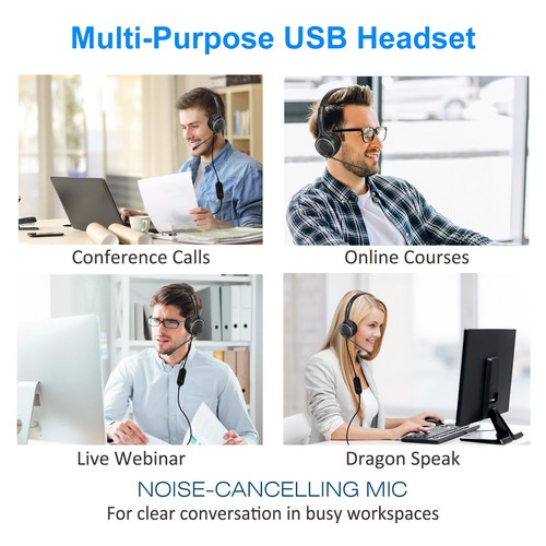 Adjustable USB Wired Headset Stereo Headphones with Mic for PC Laptop Chat Call