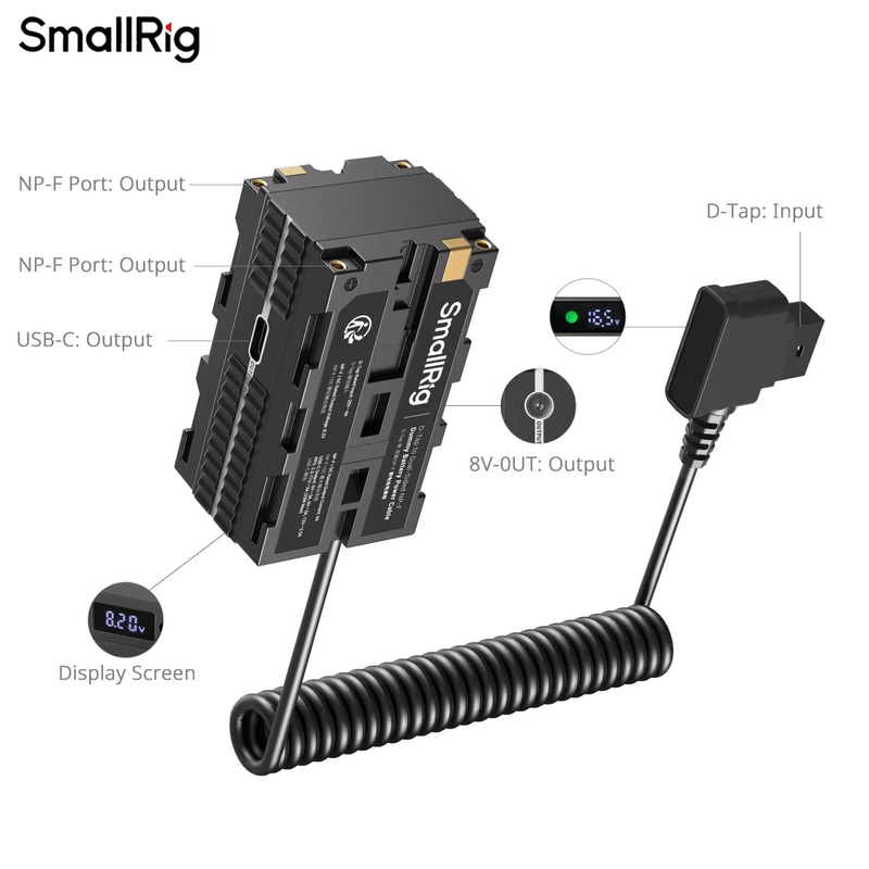 D-Tap to Dual-Sided NP-F Dummy Battery Power Cable 4 Power Outputs NP-F Outputs