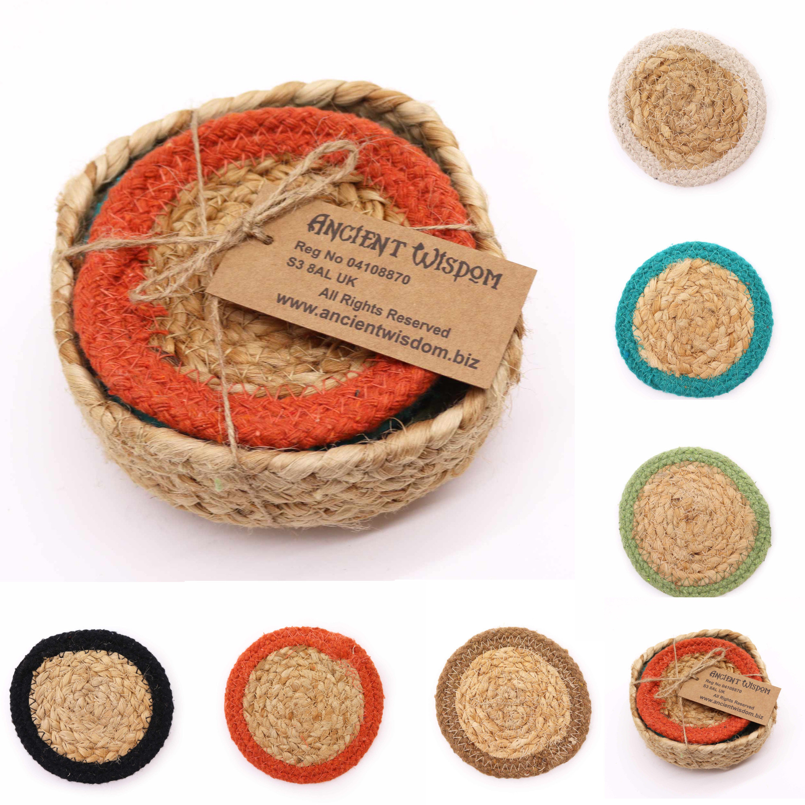 Natural Coasters Boho Chic Dining Jute Cotton 10cm - Set of 6 Mixed Colours