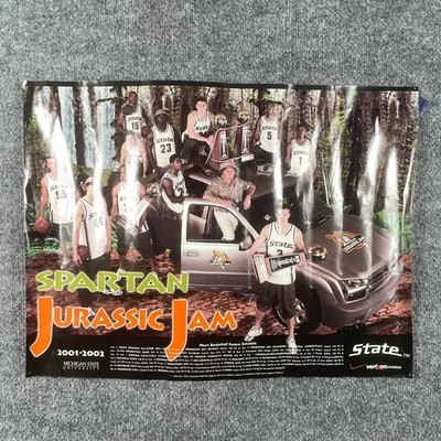 VTG Michigan State Spartans Poster Mens Green Jurassic Jam Basketball Y2K Ishbia