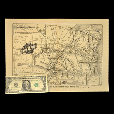 CHICAGO & NORTH WESTERN Railway Map Vintage Railroad Map ca1929 Antique