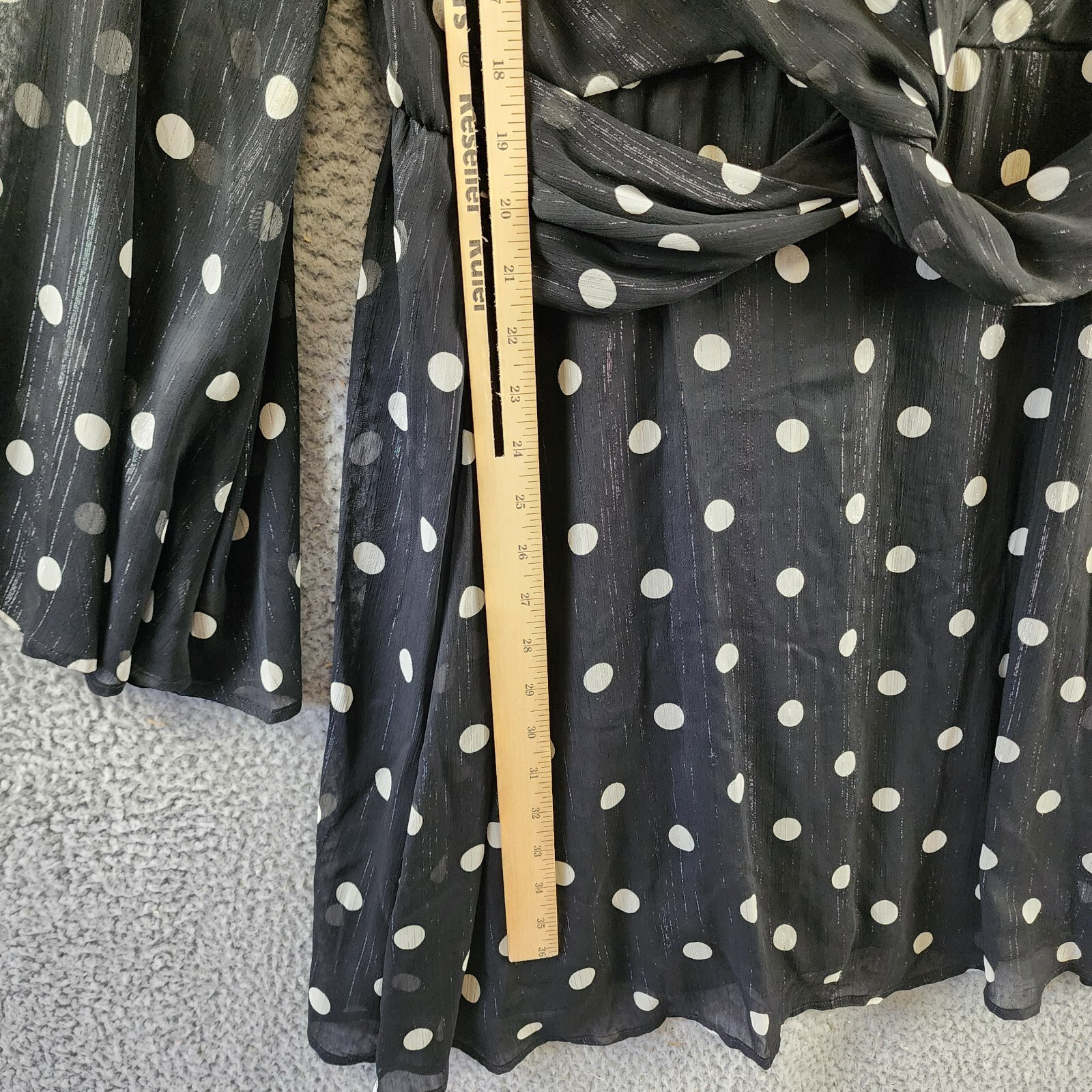 Emma & Michelle Faux Wrap Dress Womens XL Black/White Dot Snap Front Button Back - Picture 8 of 13