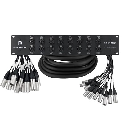PRORECK 16-Channels Splitter Snake Cables Rack Mount XLR TRS Combo Set 15ft*30ft