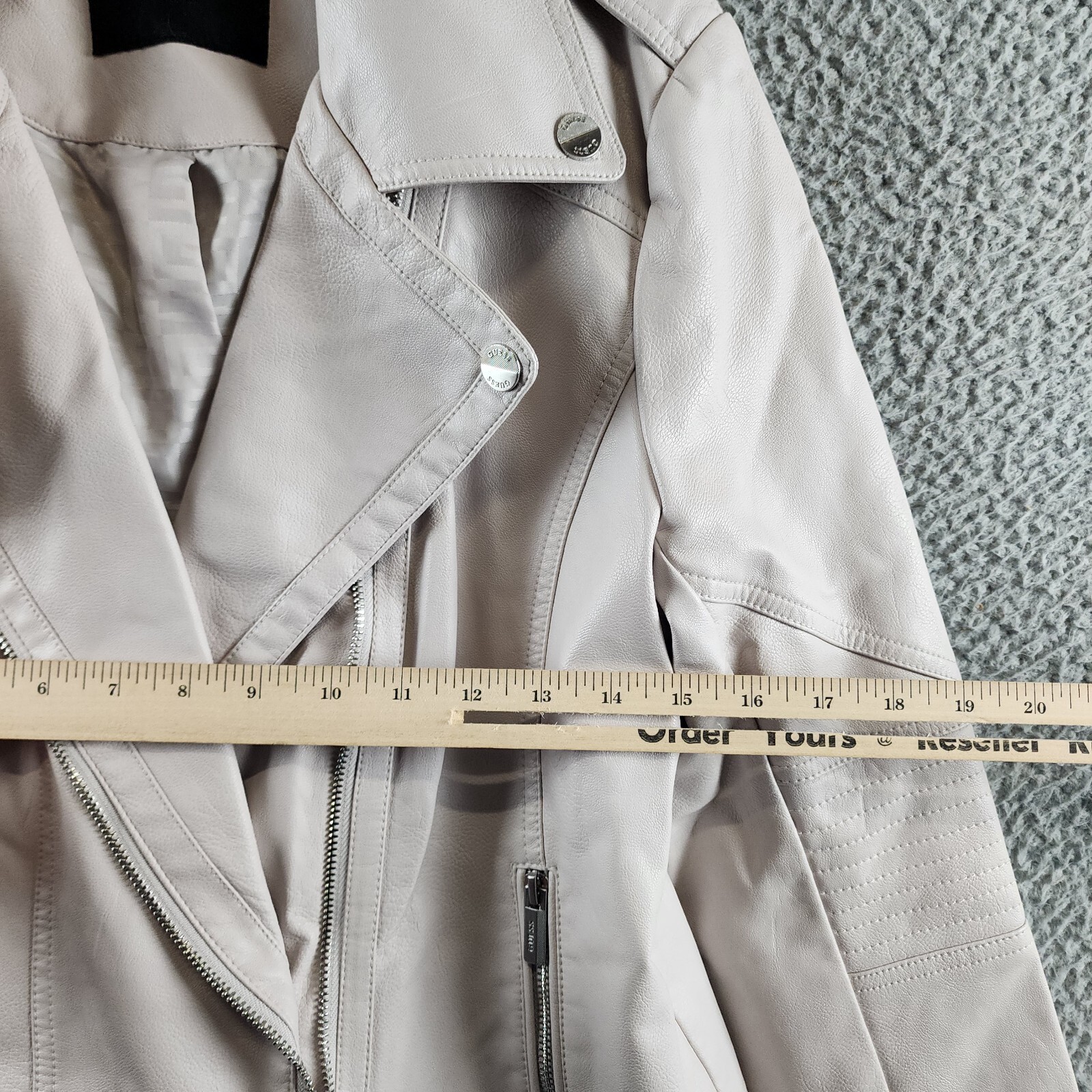 Guess Faux Leather Jacket Women's L Stone Notch Collar Zip Front Closure L/S~ - Picture 8 of 16
