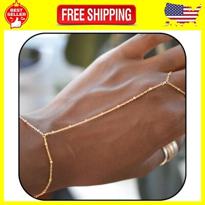 Hand Chain Bracelet Ring Bracelet Hand Chain Dainty 14K Gold Finger Ring Slave B