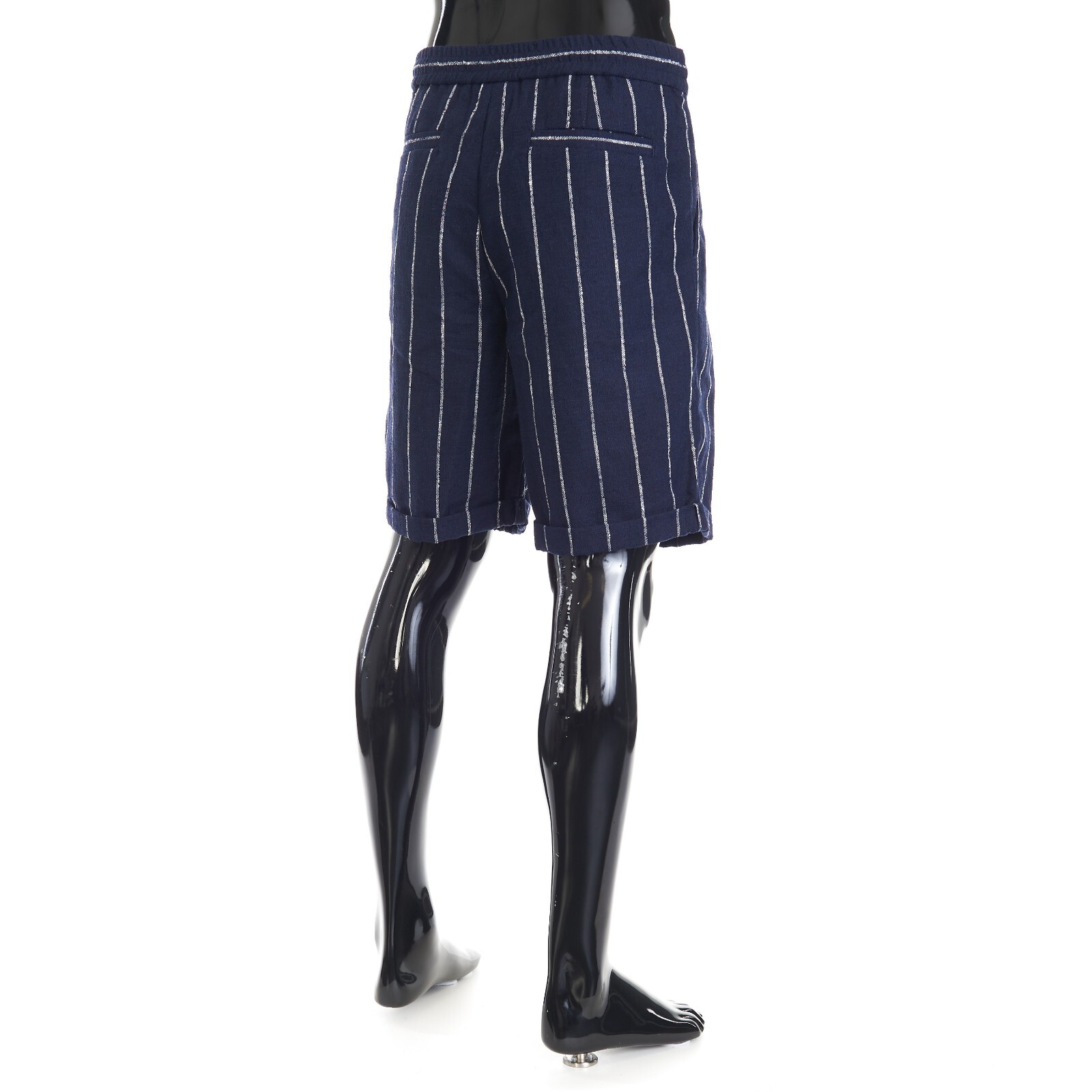 Pre-owned Brunello Cucinelli 1395$ Navy Chalk Stripe Bermuda Shorts - Drawstring, Pleats In Blue