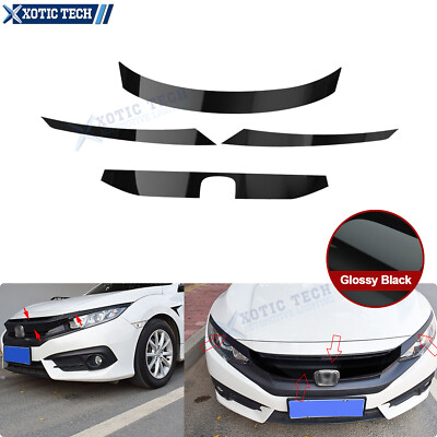 Gloss Black KK Vinyl Front Hood Bumper Grille Strip Stickers For Civic 2016-2021