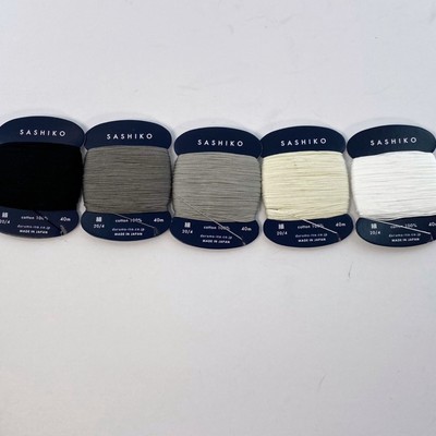 Yokota Daruma Sashiko Thread Thin Type 4 - Lot of 5 Skeins 40m Ea Black to White