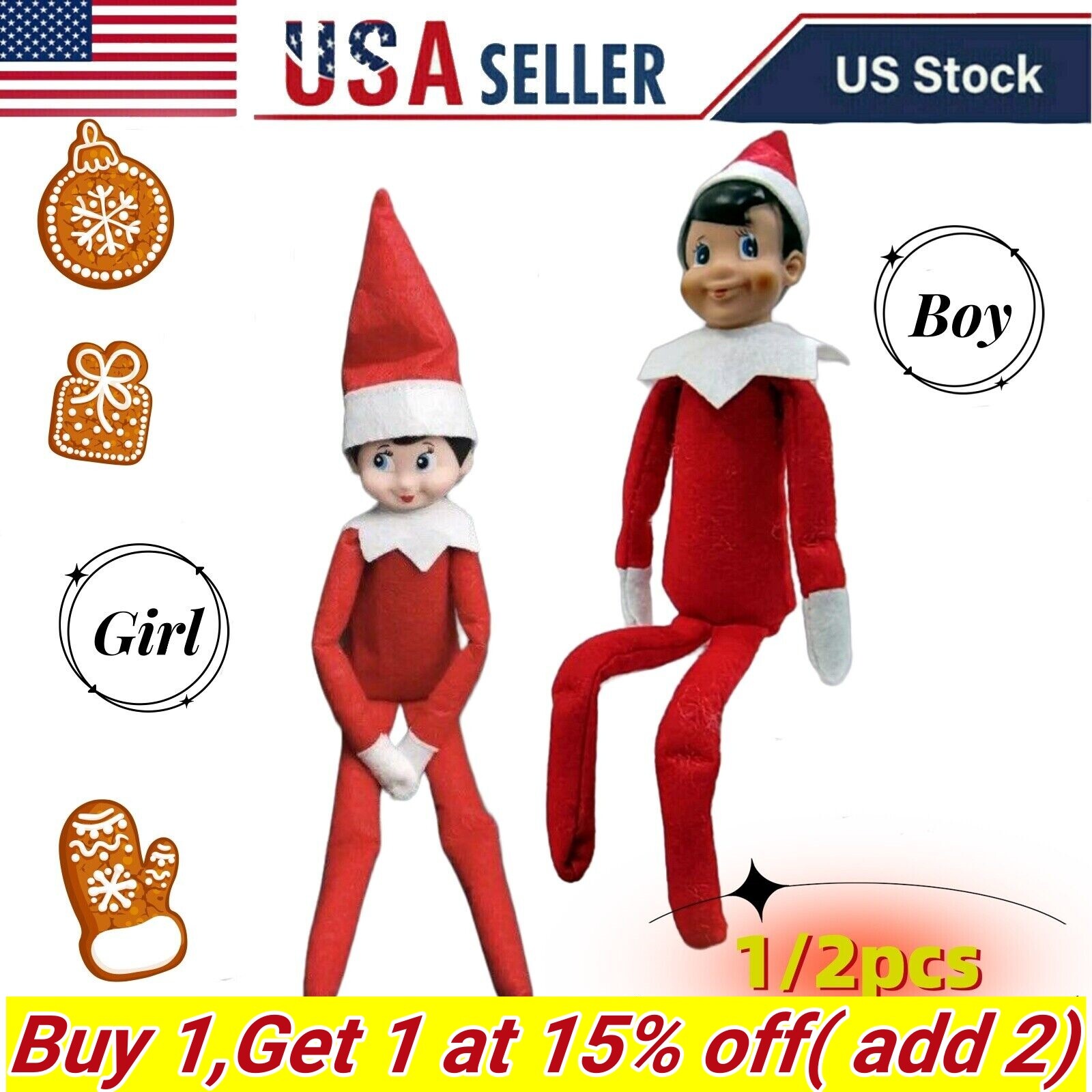 USA Elf On The Shelf Plush Toy | Novelty Long Bendy Christma
