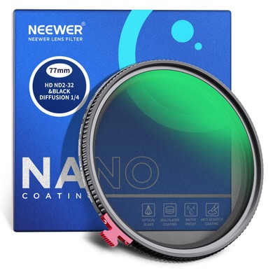 NEEWER 77mm ND Filter Black Diffusion 1/4 Effect ND2-ND32 Variable 10102191