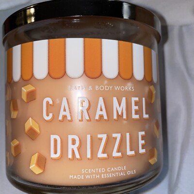 Bath and Body Works 3 Wick Candle Caramel Drizzle Sugar Cane Essential Oils New