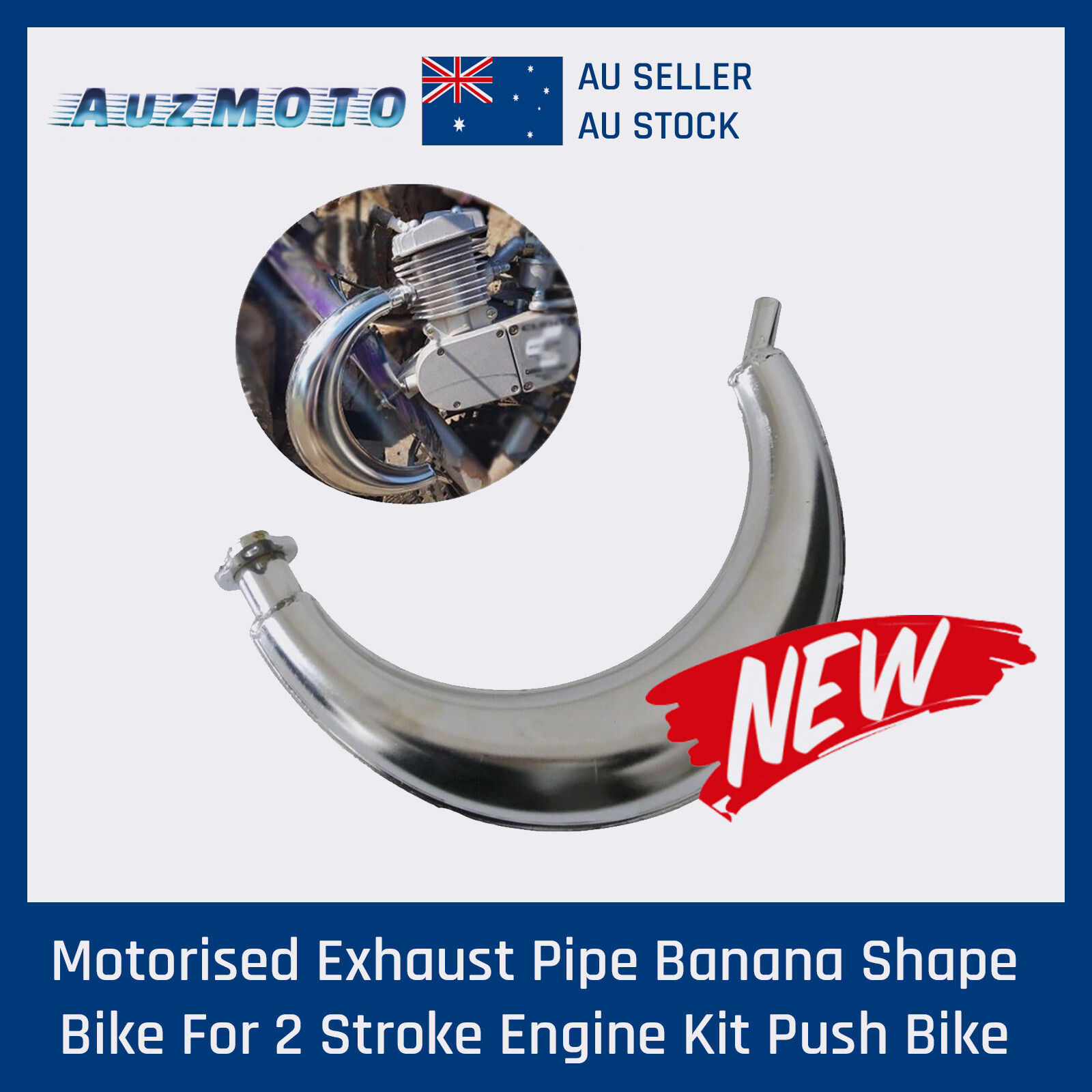 Chrome Banana Muffler Exhaust 2 Stroke 48cc 66cc 80cc Engine Motorized