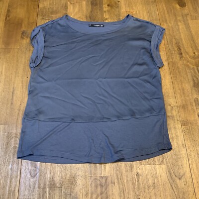 Mango Basics Women s Grey Short Sleeve Silky Top Blouse XS Extra Small