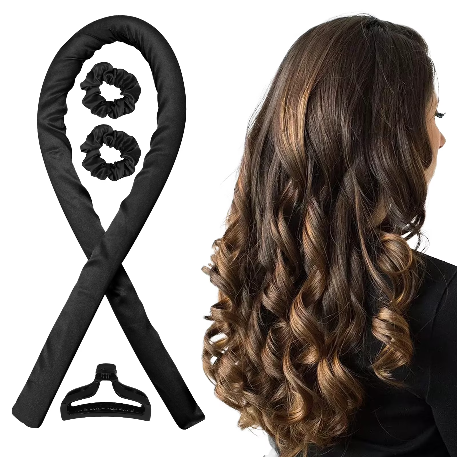 HEATLESS CURLING ROD HEADBAND HAIR ROLLER BLACK USA FREE SHIPPING