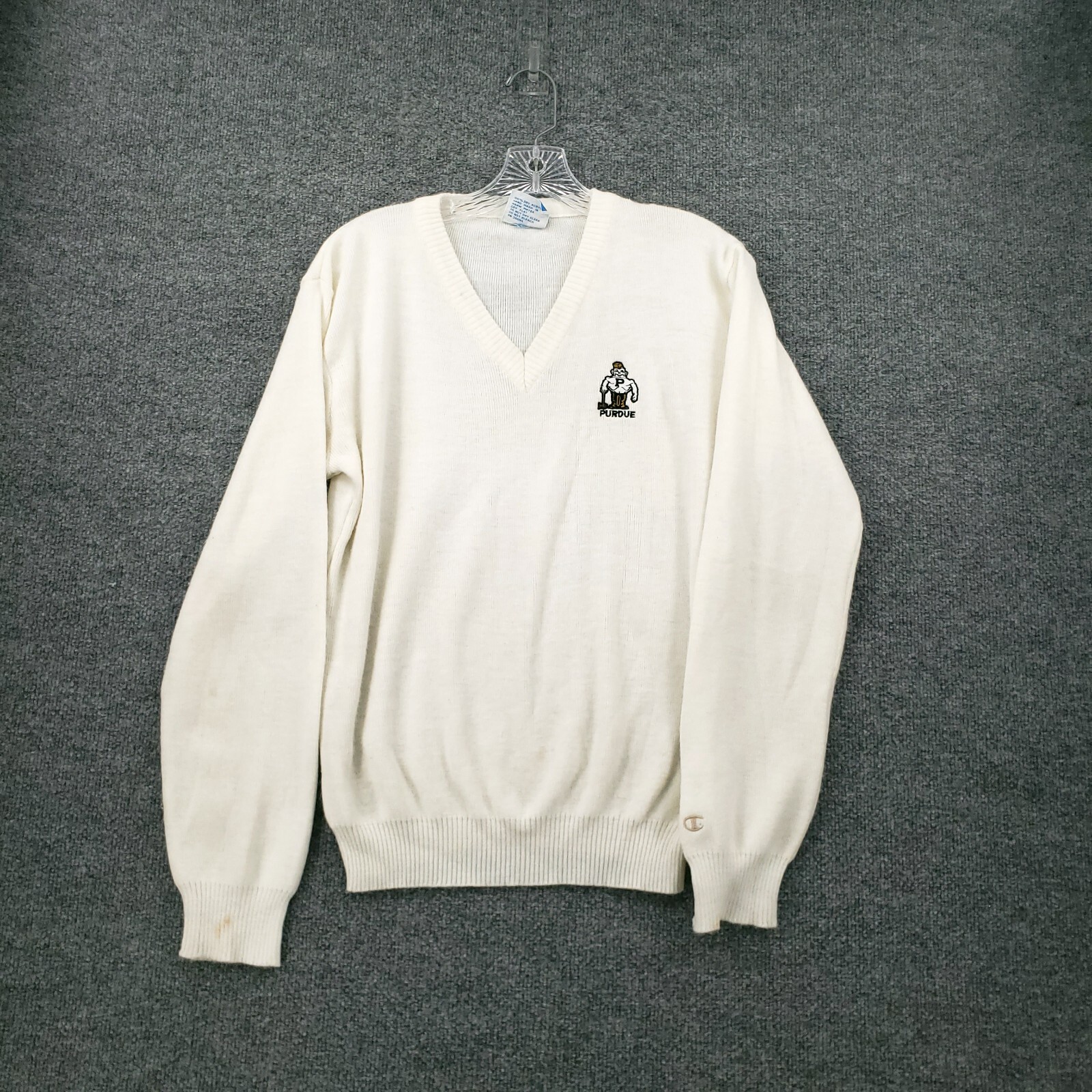 VINTAGE Purdue Boilermakers Champion Sweater Mens M Medium White V Neck Pullover