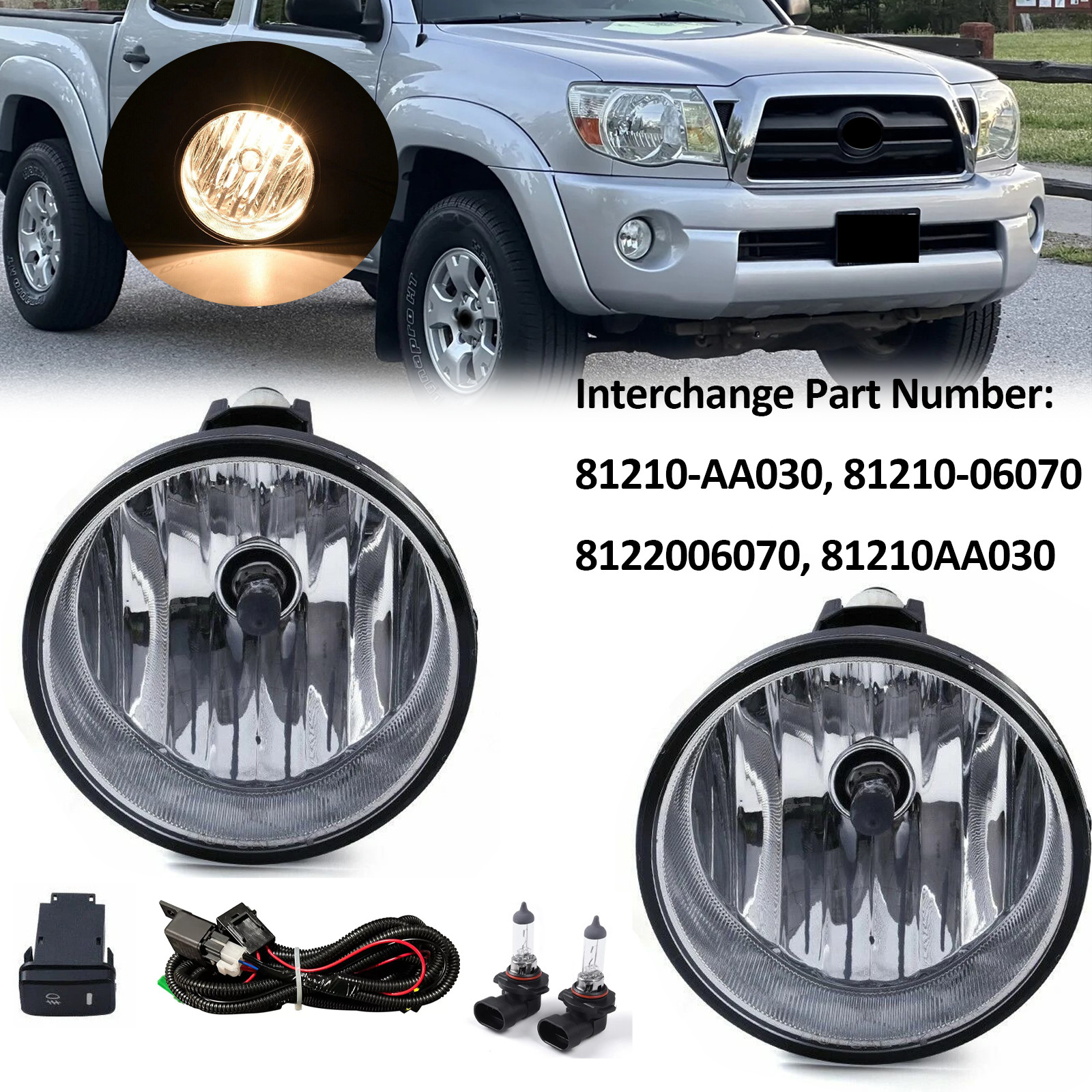 Fit For Tacoma 2005-2011 Tundra 2007-2013 Pair Bumper Fog Light Lamps w/Bulbs