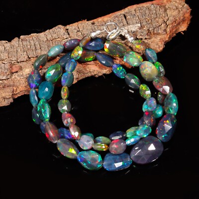 +++Natural Ethiopian Opal Black Fire Nuggets Faceted 3-6mm Gemstone Beads Strand
