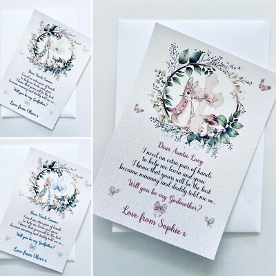 Personalised will you be my Godmother, Godfather, Godparents card Peter Rabbit
