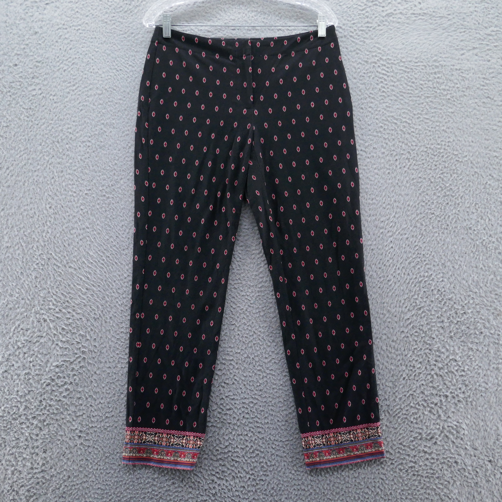 J Jill Womens Premium BiStretch Ankle Pants 6 Black Red Diamond Print Mid Rise