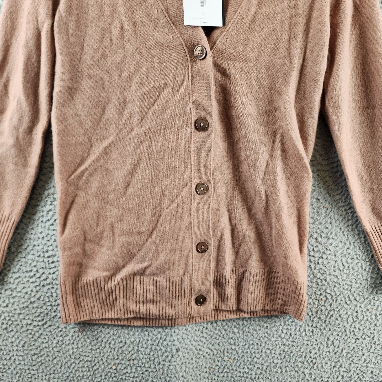 C by Bloomingdale's Cashmere Grandfather Cardigan Women's S Camel V-Neck L/S - Picture 3 of 13