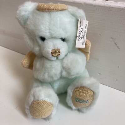 Russ Berrie Green Gold Joy Angel Teddy Bear Halo Wings 5'' Plush #9266