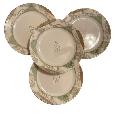 CORELLE  Sandstone Textured Leaves Brown Green Salad Dessert Plates 7'' Set Of 4