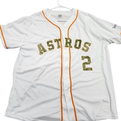 Houston Astros Alex Bregman 2 Jersey Mens XL White Orange Camo Texas Bay Sponsor