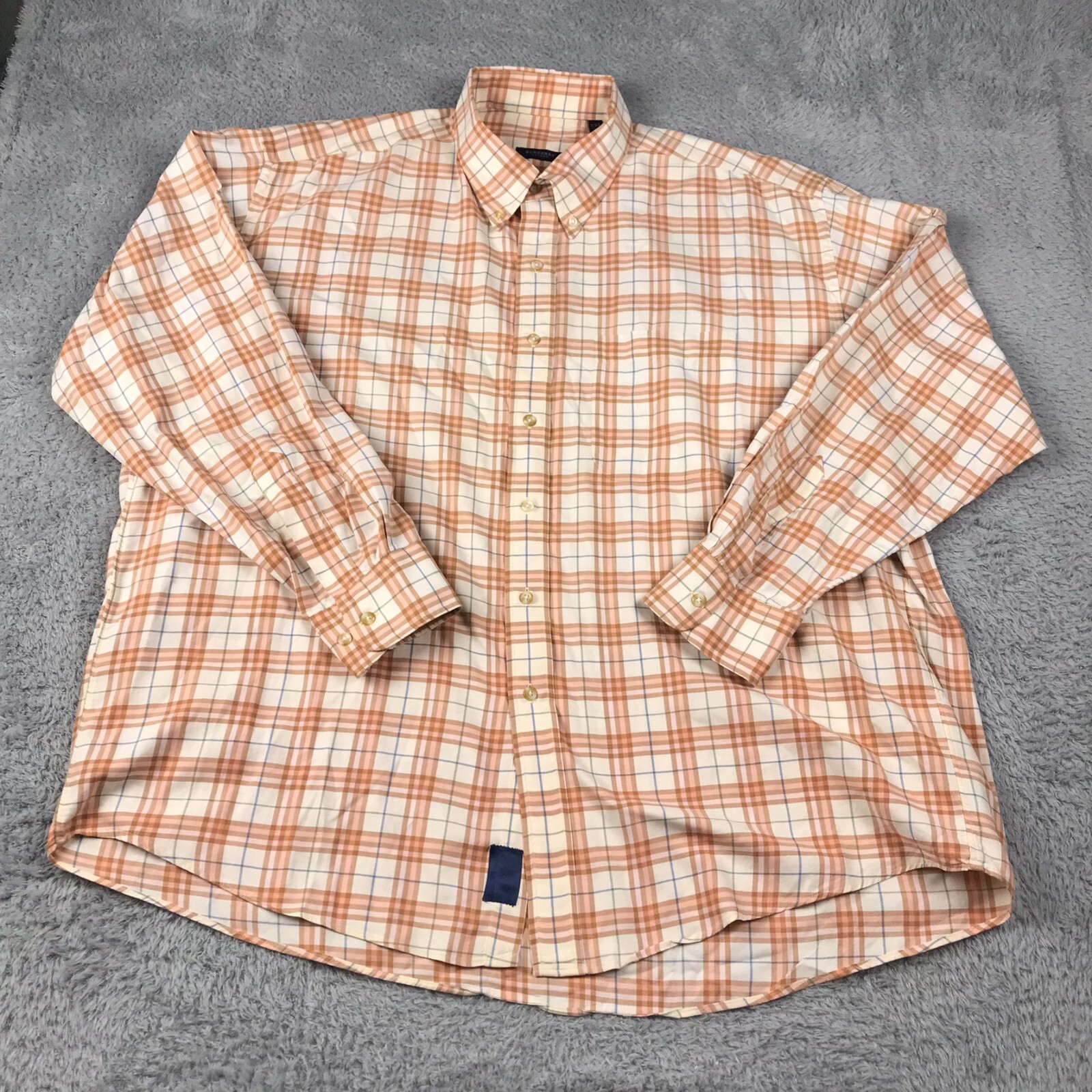 Burberry London Shirt Mens 2XL Peach Plaid Button Up Long